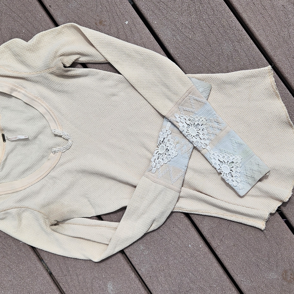 Cream Long Sleeve Top with Lace Accents